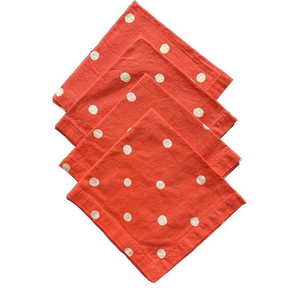 Set 4 KATE SPADE New York POLKA DOT Napkins 100% Cotton Orange White 20 x 20 - Picture 1 of 5